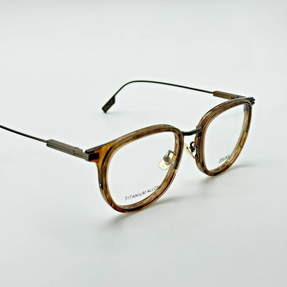 Ermenegildo Zegna Eyeglasses Frames EZ5337-D 048 Light Brown Geometric 52-20-145